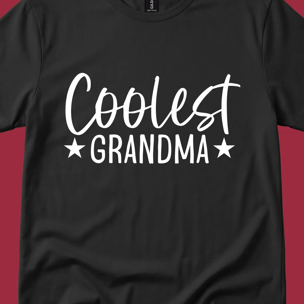 Coolest Grandma text design with stars.
