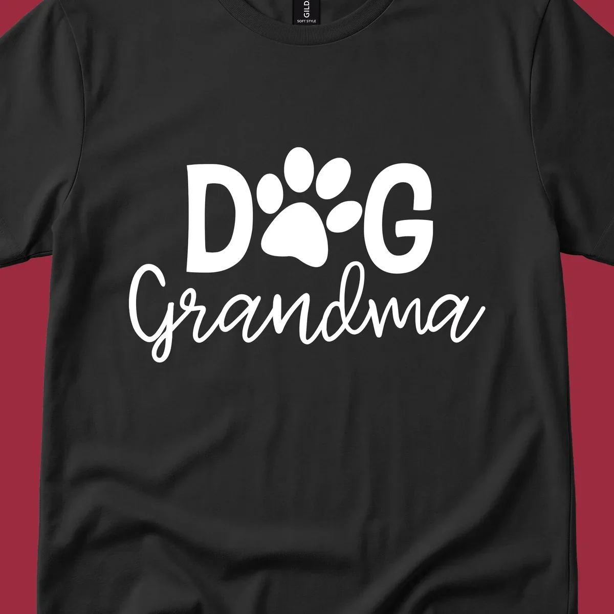 Dog Grandma text with paw print graphic