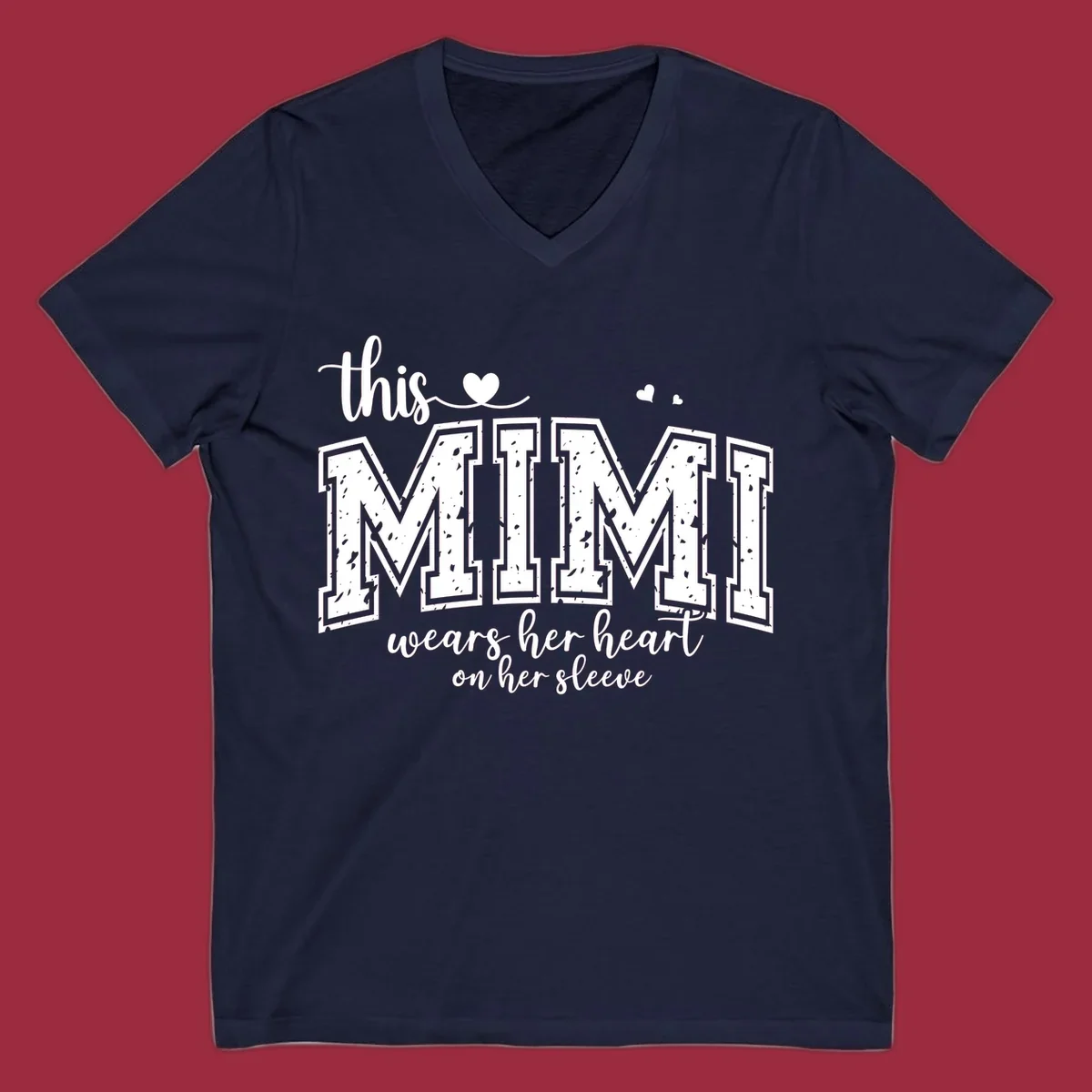 This Mimi Wears Her Heart On Her Sleeve text design with heart icons.