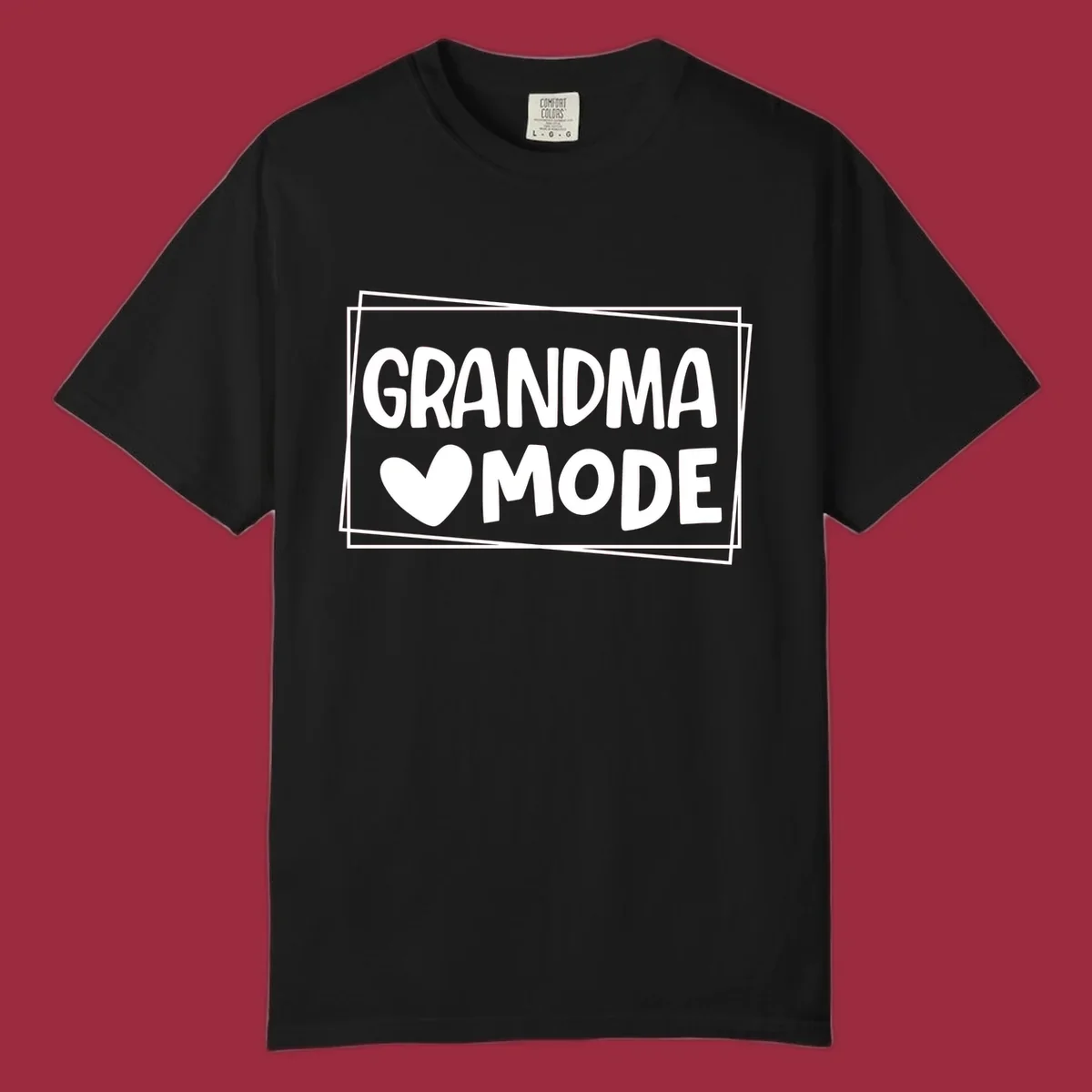 Grandma Mode text with heart icon, white on black and black on white.