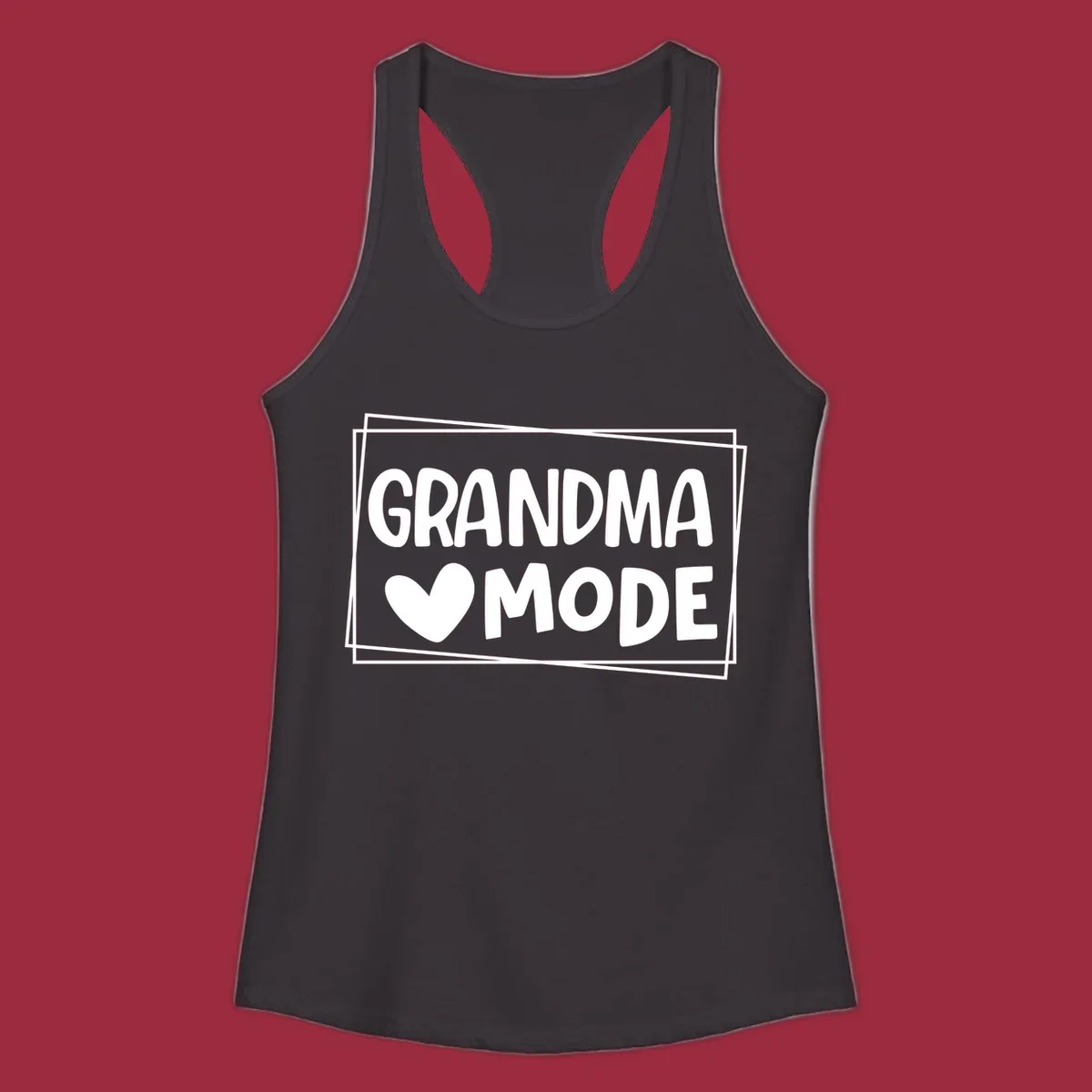 Grandma Mode text with heart icon, white on black and black on white.