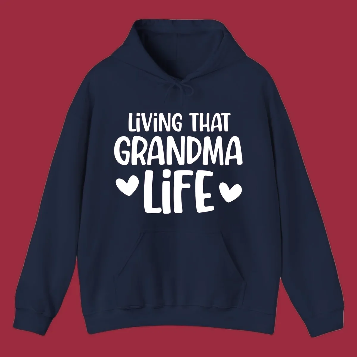 Living that grandma life text with hearts graphic.