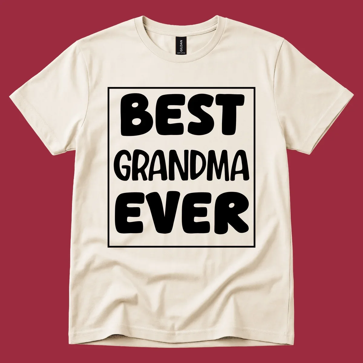 Best grandma ever typography design in white text on black background.