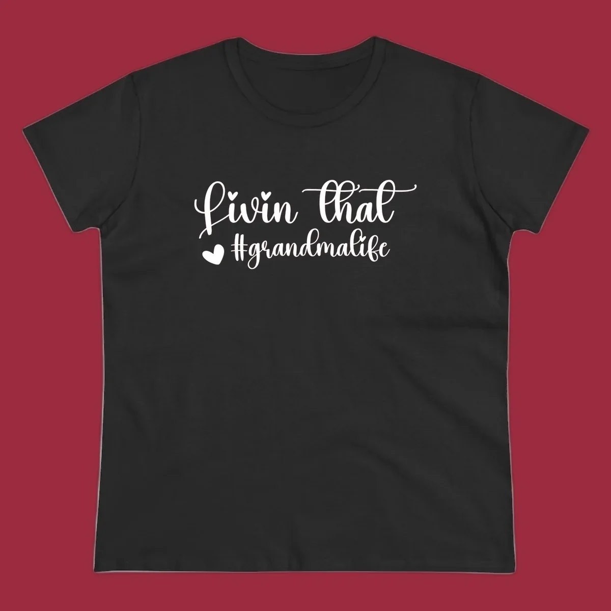 Livin that grandma life script with hearts, white on black and black on white.