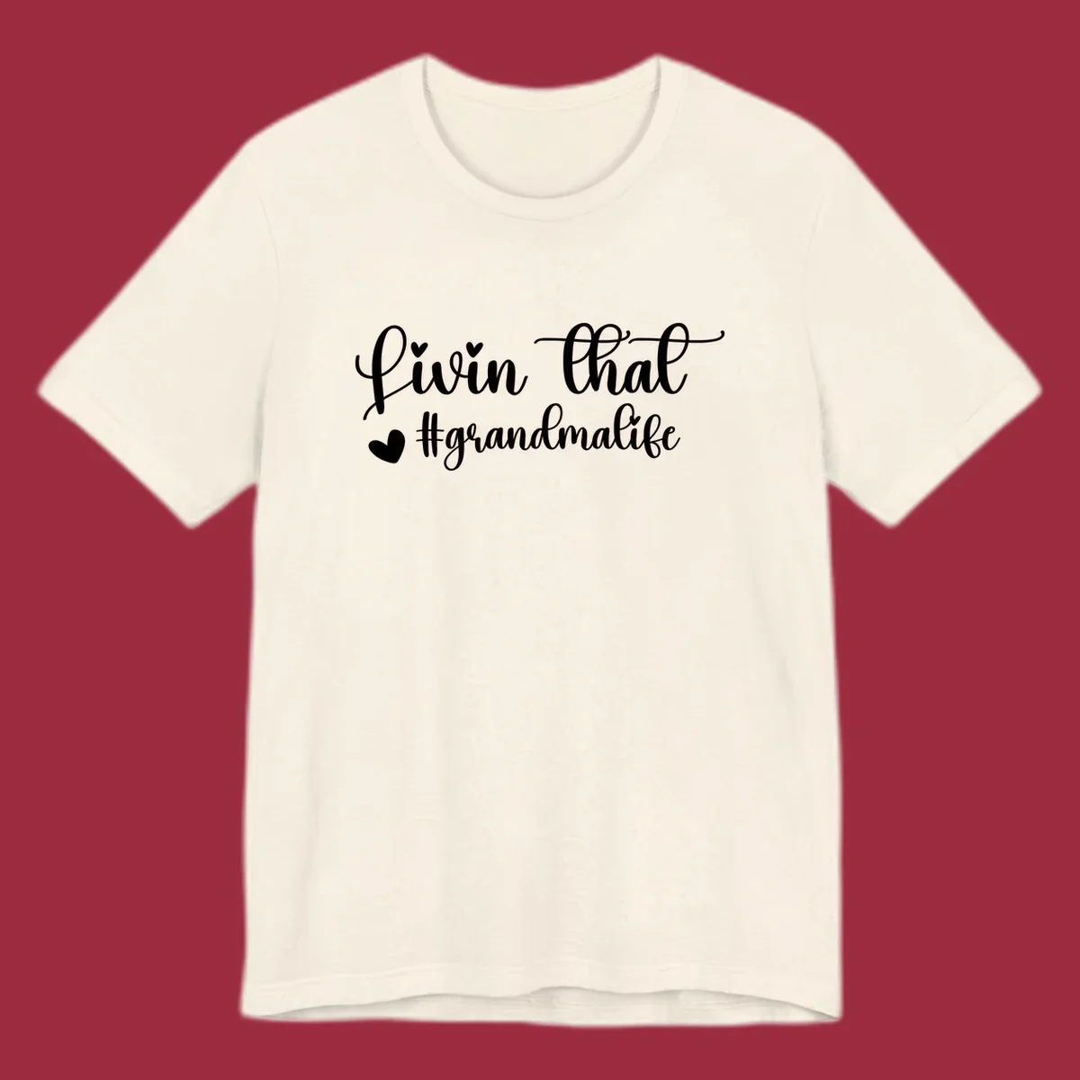 Livin that grandma life script with hearts, white on black and black on white.