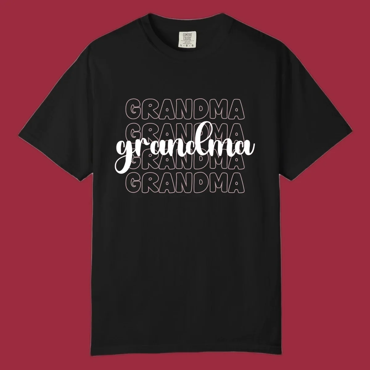 Grandma love repeating text design with outlined and script fonts.