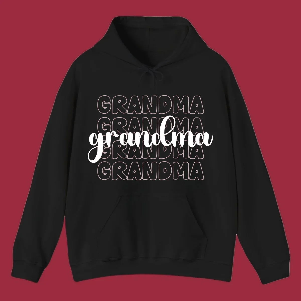 Grandma love repeating text design with outlined and script fonts.