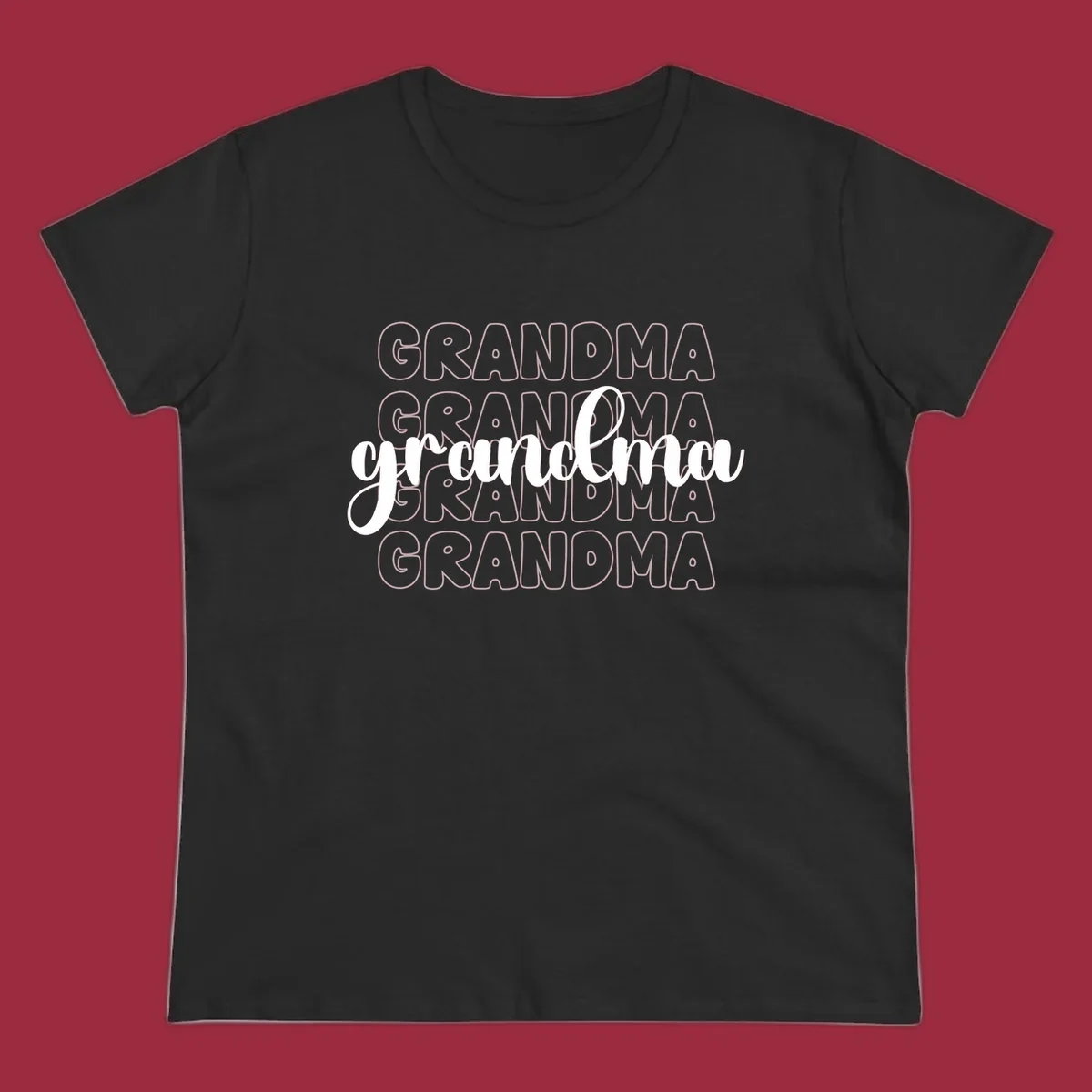 Grandma love repeating text design with outlined and script fonts.