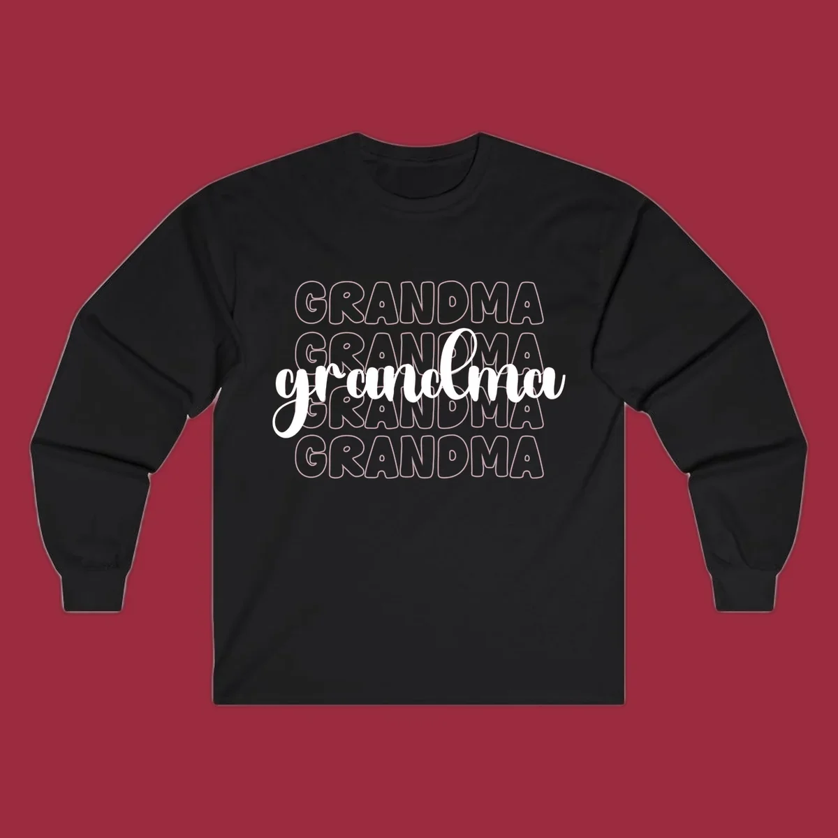 Grandma love repeating text design with outlined and script fonts.
