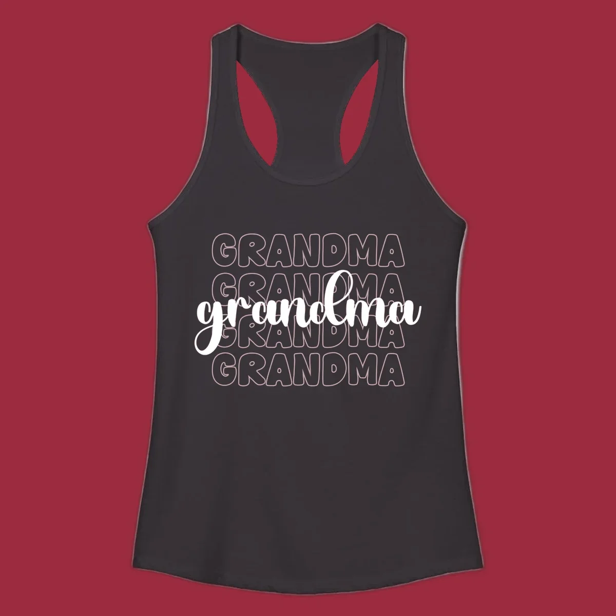 Grandma love repeating text design with outlined and script fonts.