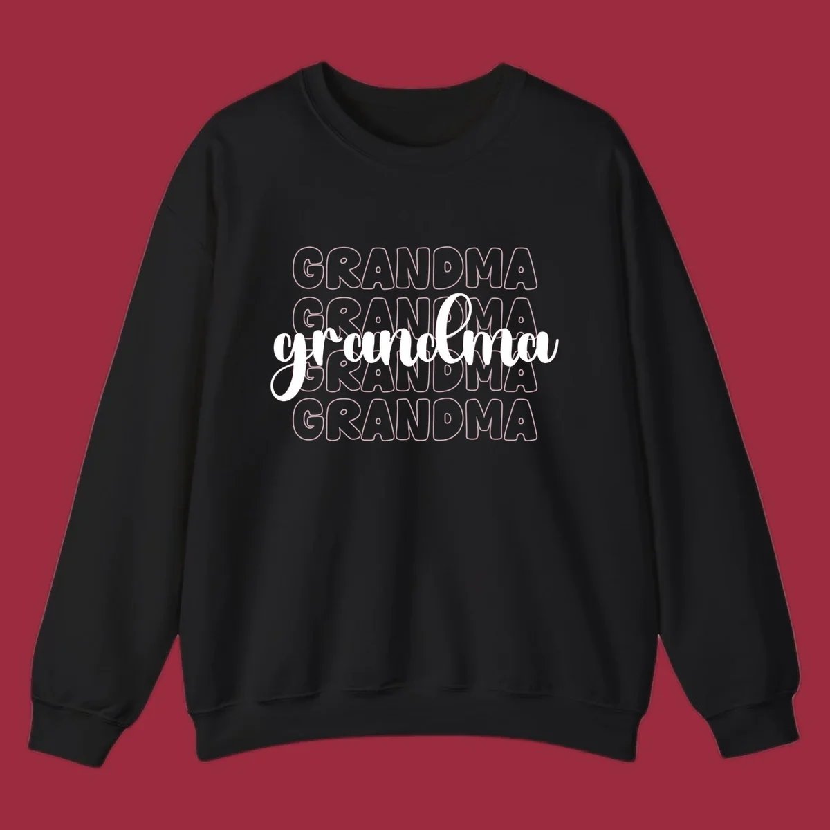 Grandma love repeating text design with outlined and script fonts.