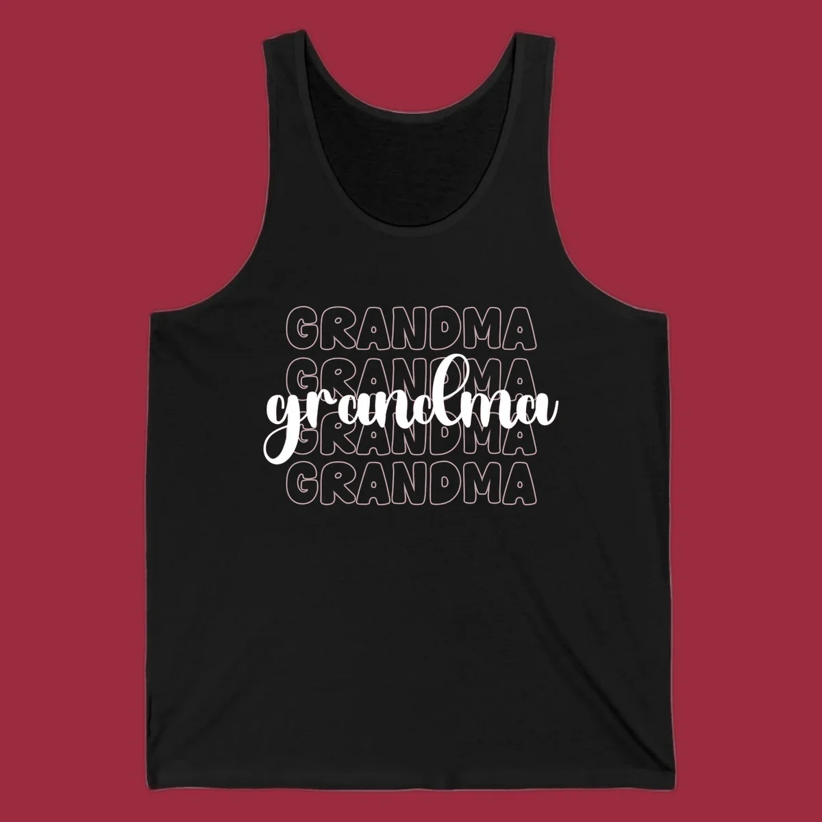 Grandma love repeating text design with outlined and script fonts.