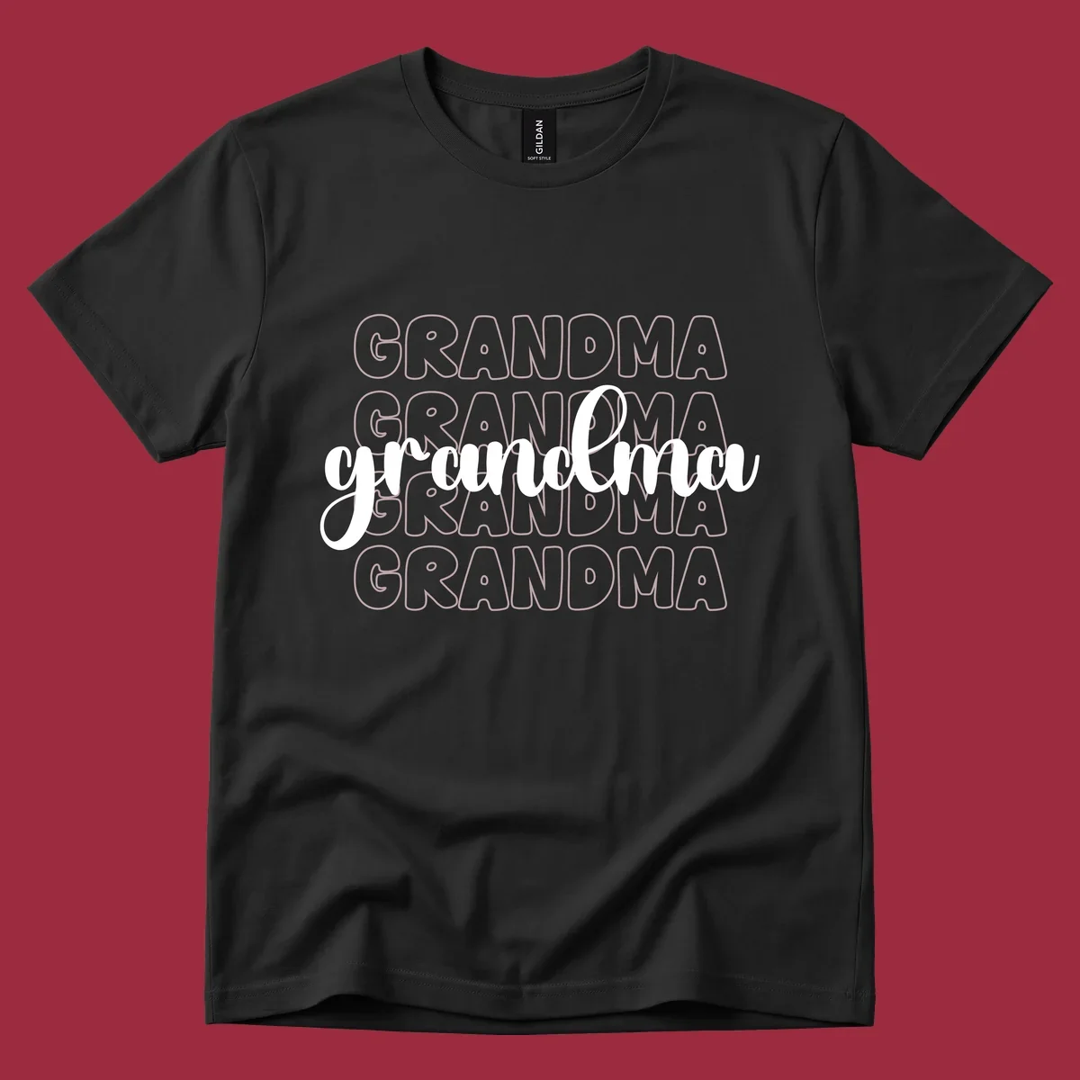 Grandma love repeating text design with outlined and script fonts.