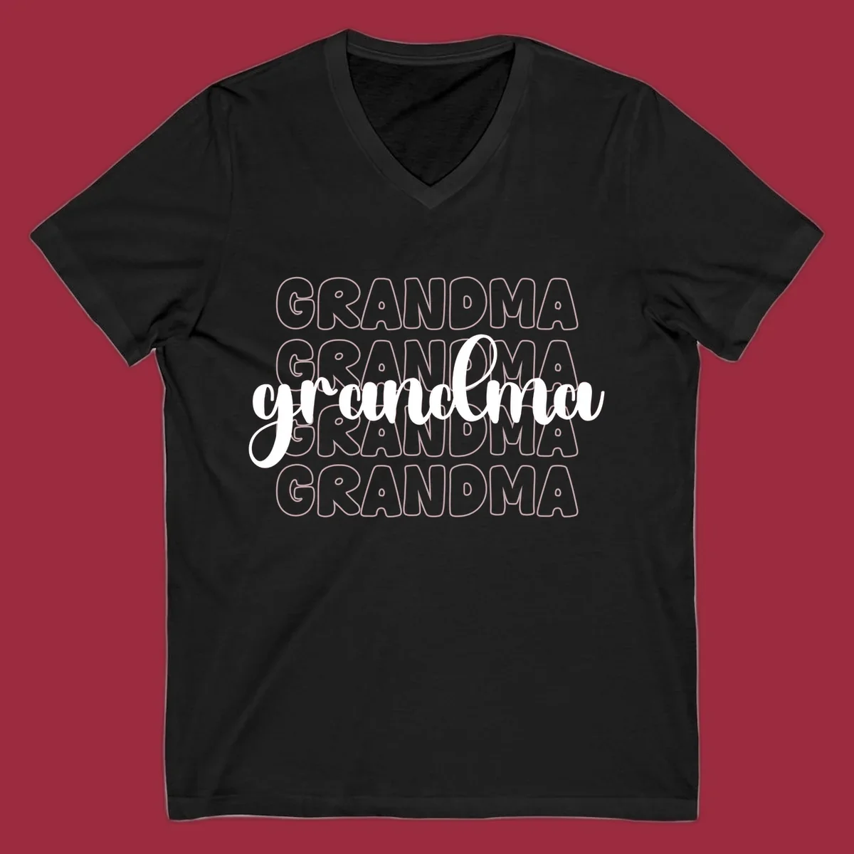Grandma love repeating text design with outlined and script fonts.