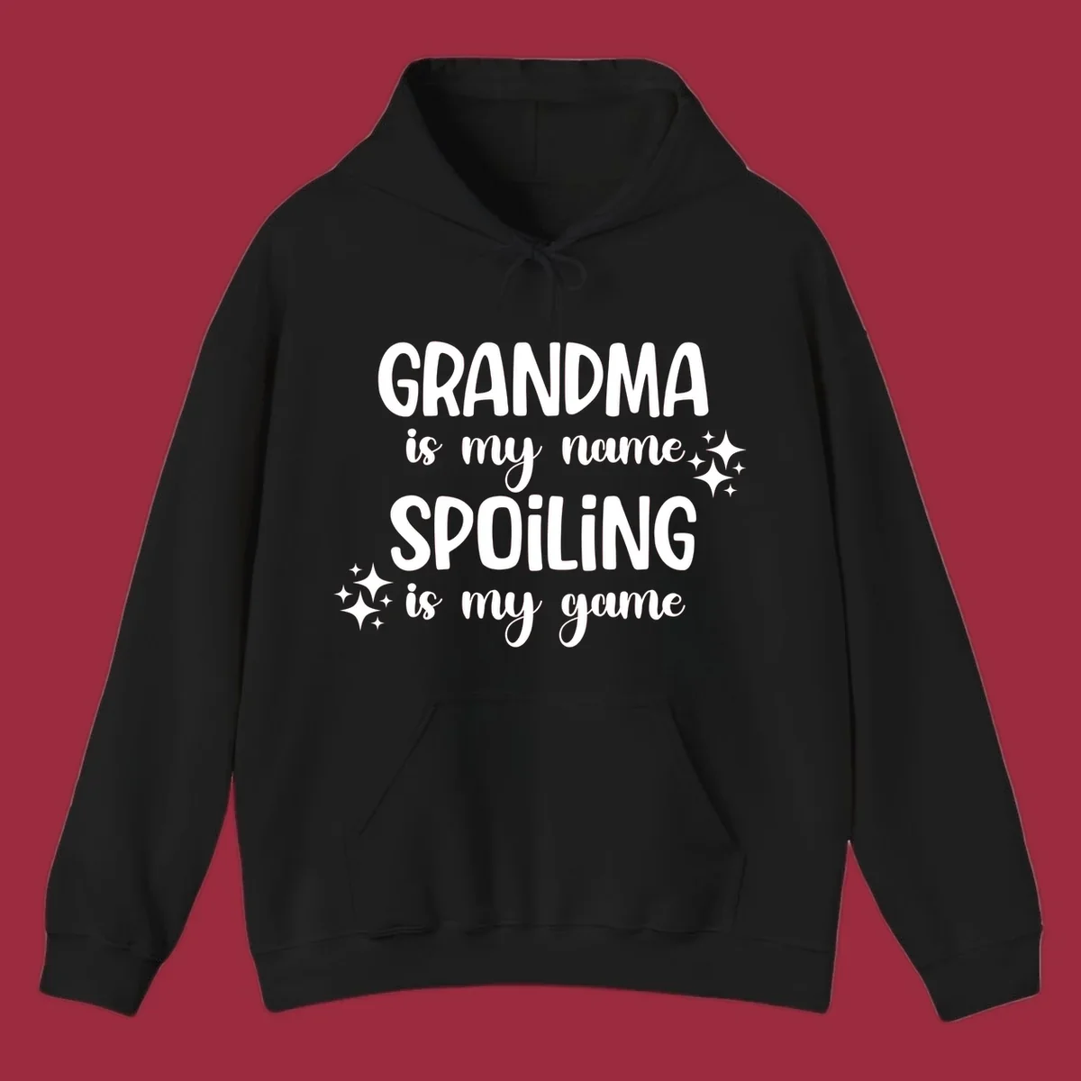 Grandma spoiling game text with sparkle accents.
