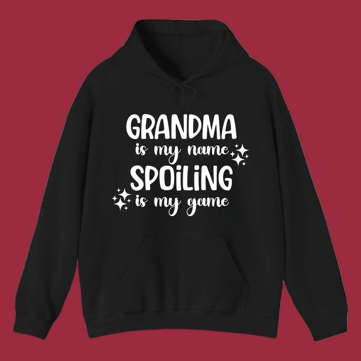 Grandma Is My Name Spoiling Is My Game typography with sparkle accents.