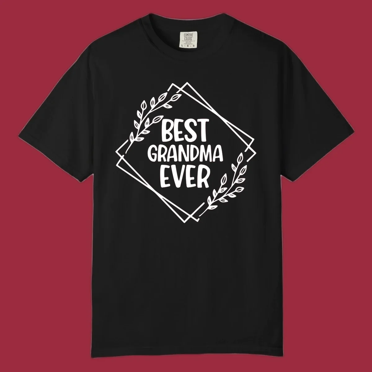 Best Grandma Ever text with floral frame on black and white backgrounds.