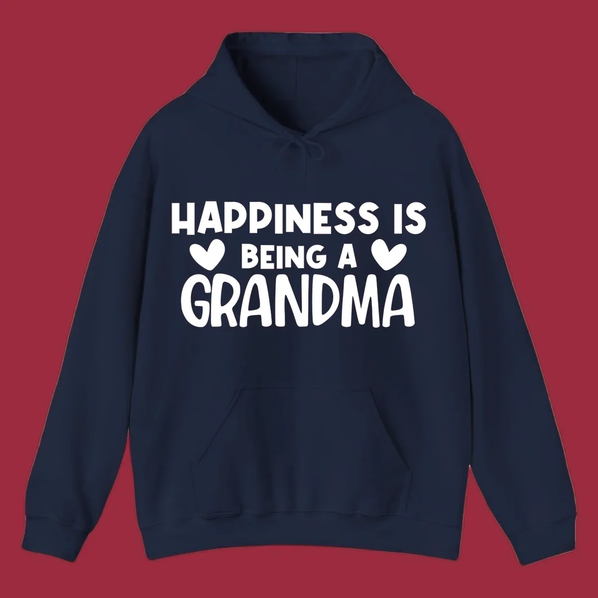 Happiness is being a grandma quote with heart graphics.