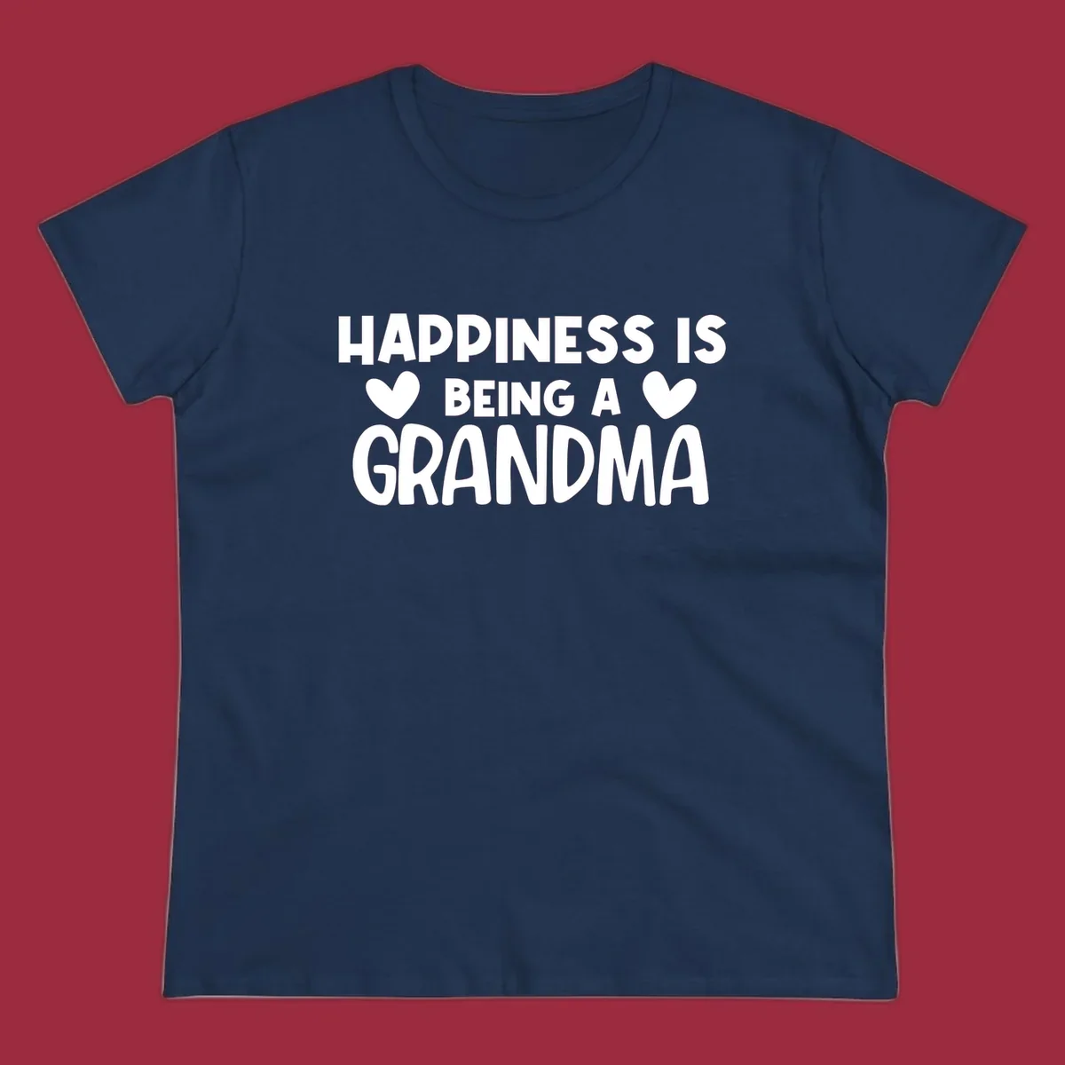 Happiness is being a grandma quote with heart graphics.