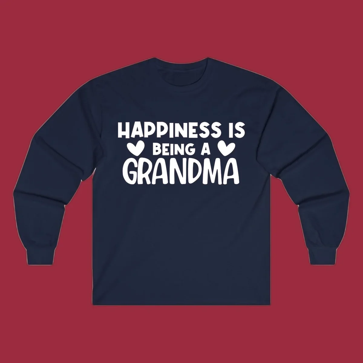 Happiness is being a grandma quote with heart graphics.