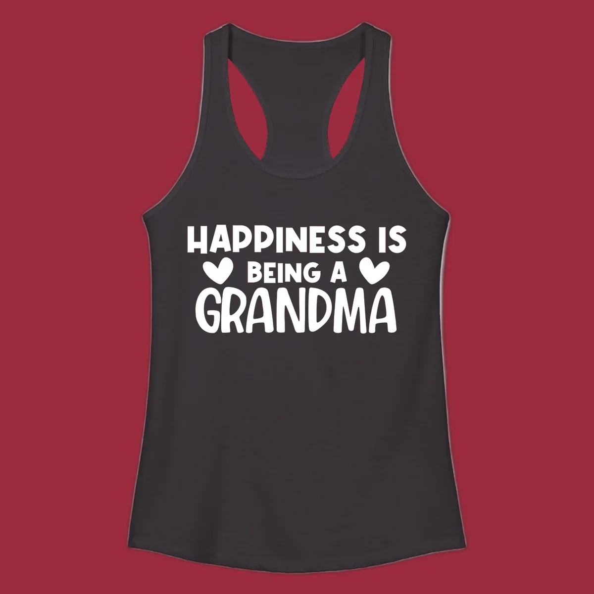 Happiness is being a grandma quote with heart graphics.