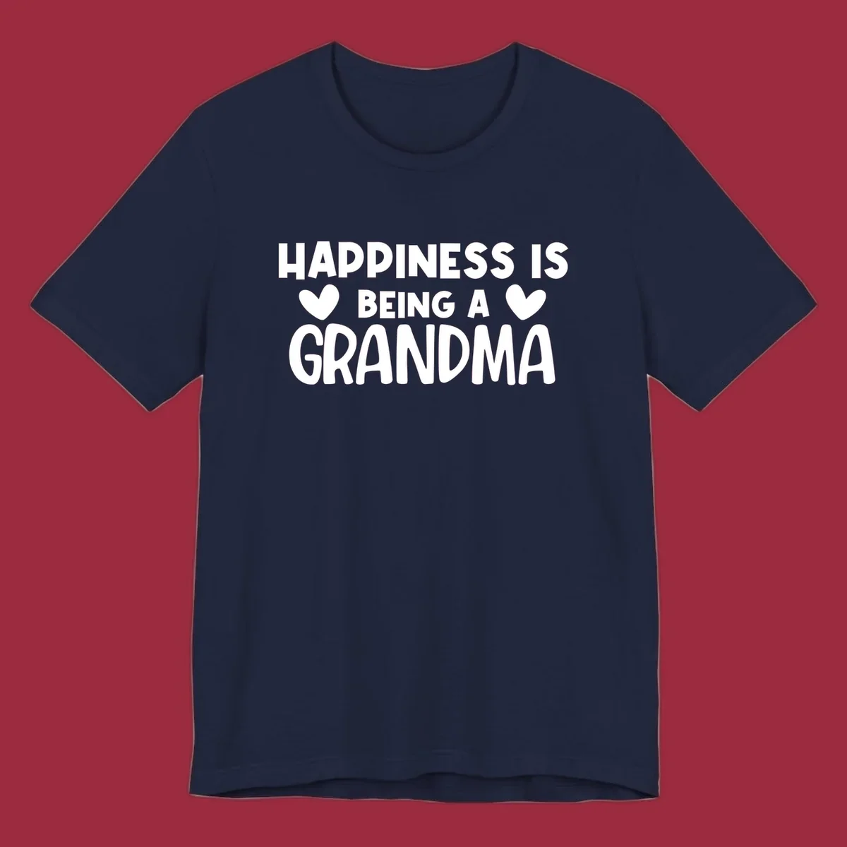 Happiness is being a grandma quote with heart graphics.