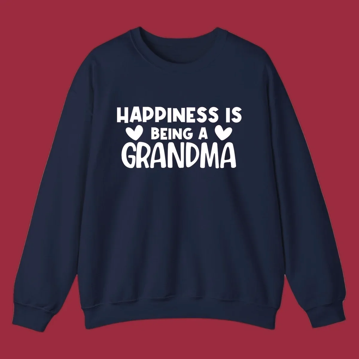 Happiness is being a grandma quote with heart graphics.