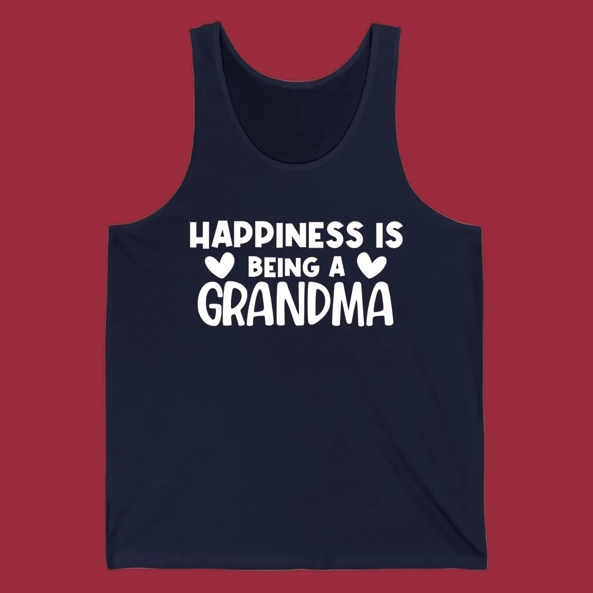 Happiness is being a grandma quote with heart graphics.