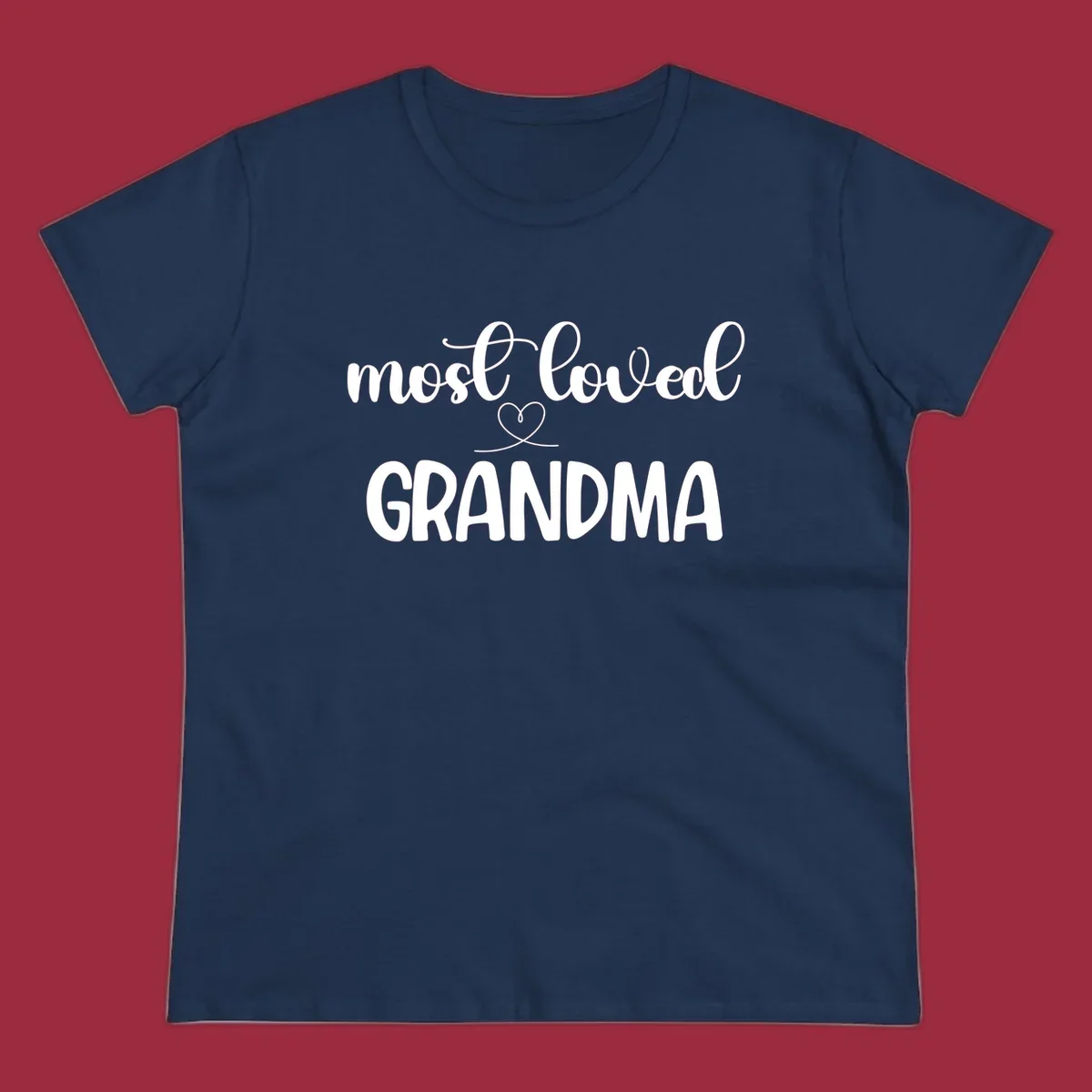 Most loved grandma typography design with a heart graphic.