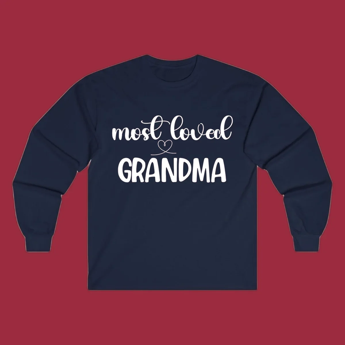 Most loved grandma typography design with a heart graphic.