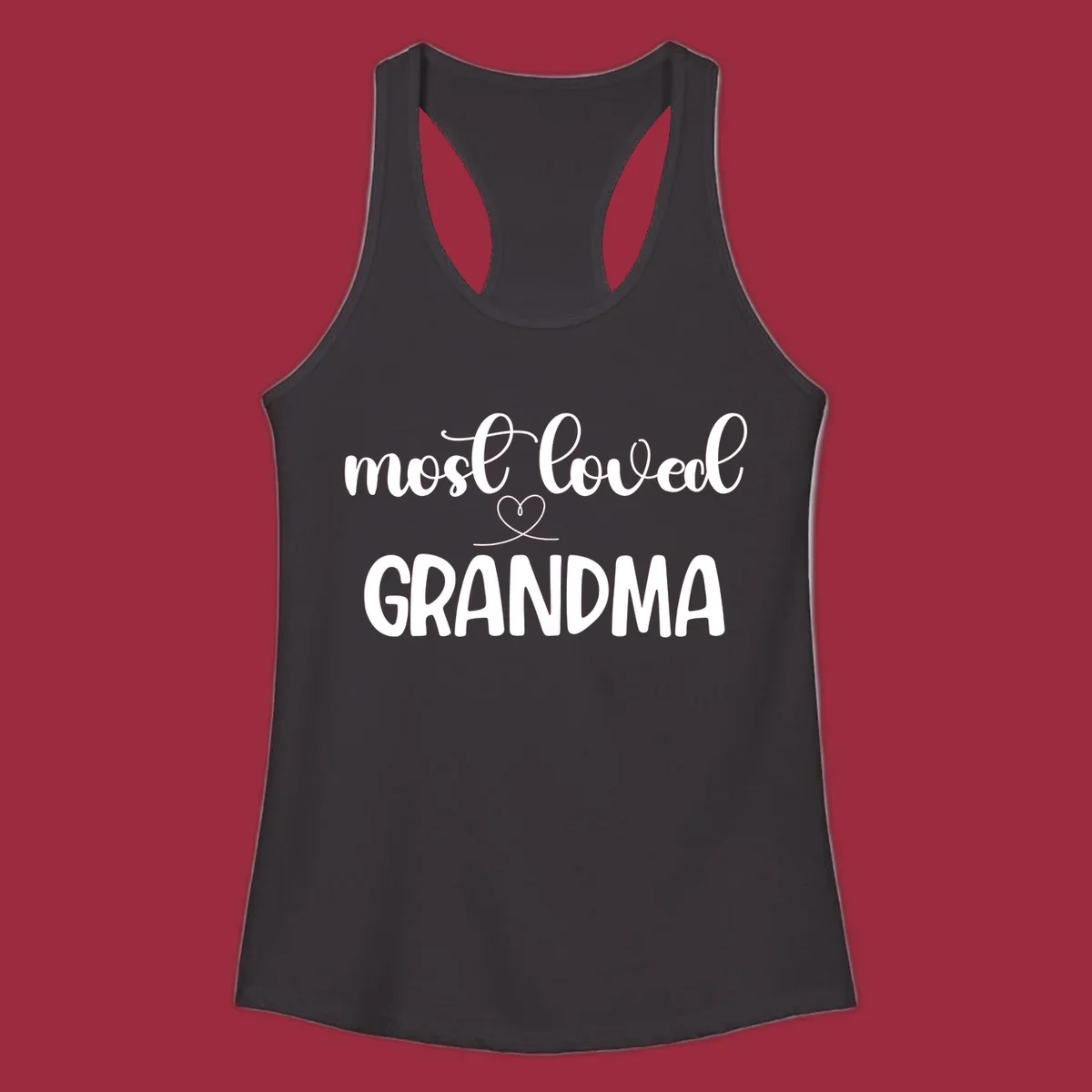 Most loved grandma typography design with a heart graphic.