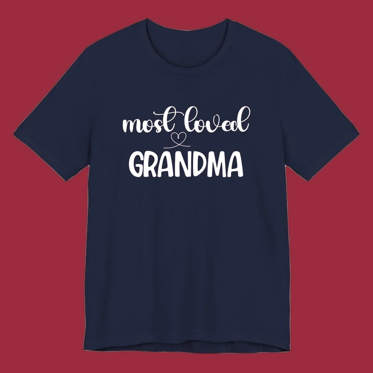 Most loved grandma typography design with a heart graphic.