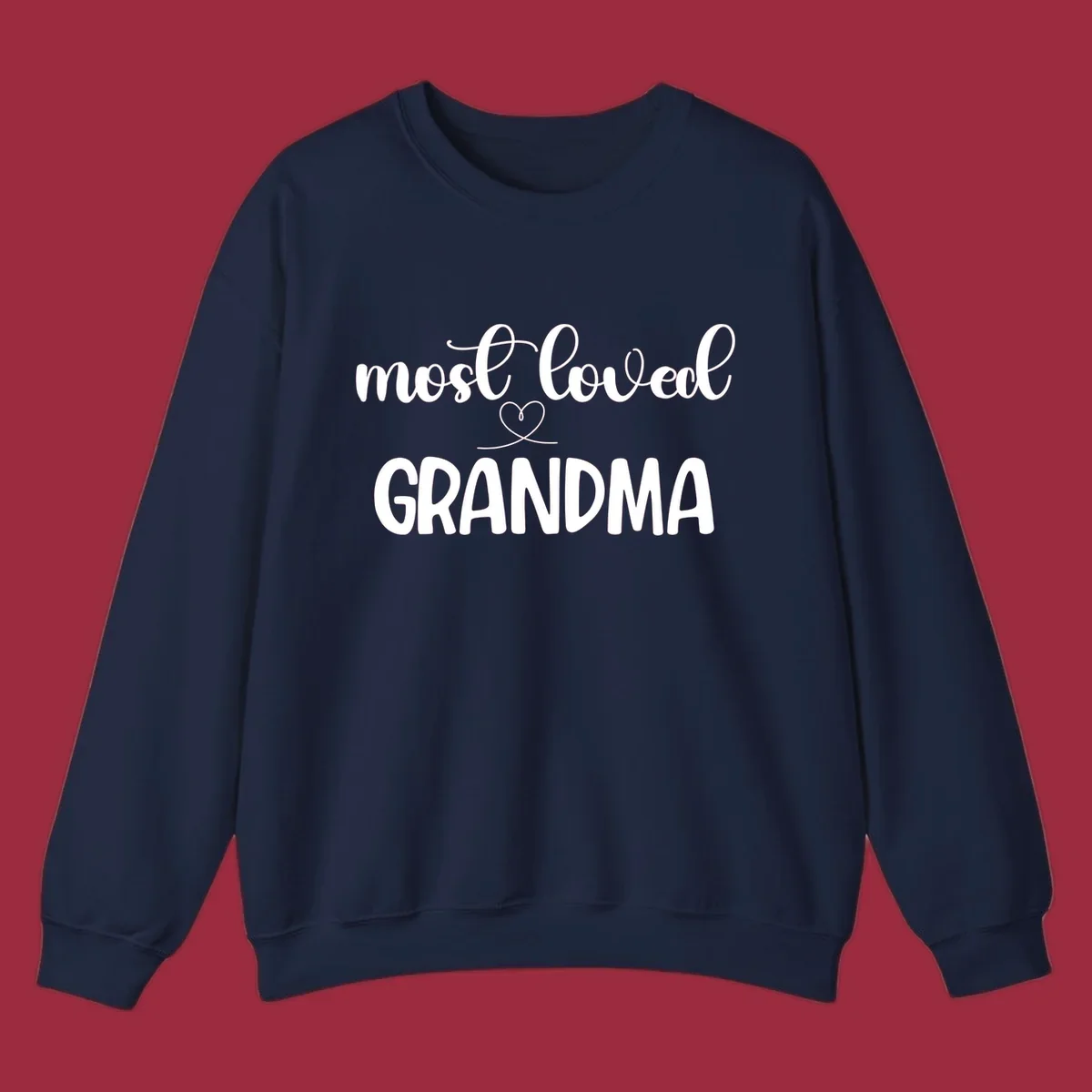 Most loved grandma typography design with a heart graphic.