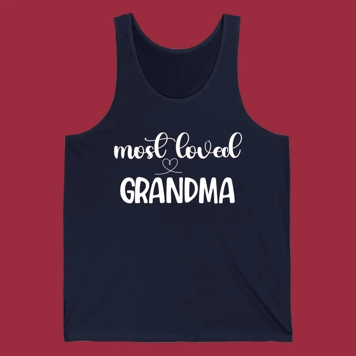 Most loved grandma typography design with a heart graphic.
