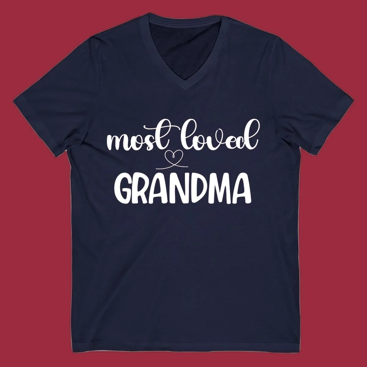 Most loved grandma typography design with a heart graphic.