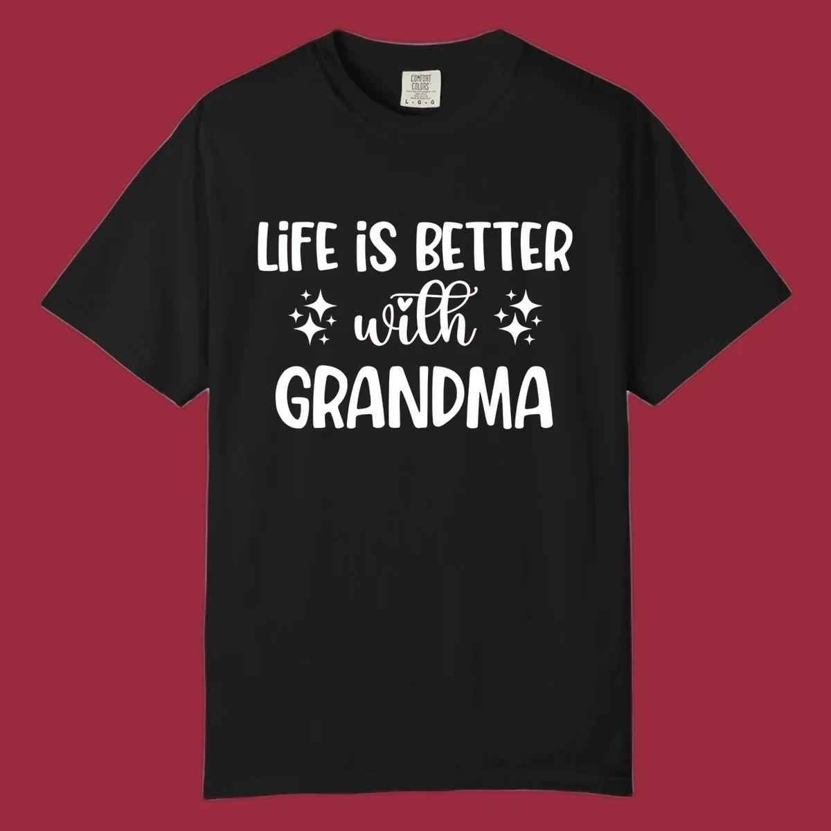 Life is better with grandma love quote typography design with sparkle accents.
