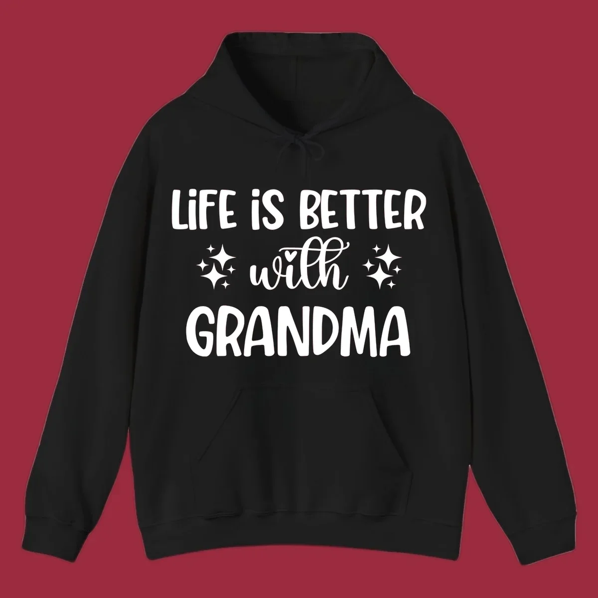 Life is better with grandma love quote typography design with sparkle accents.