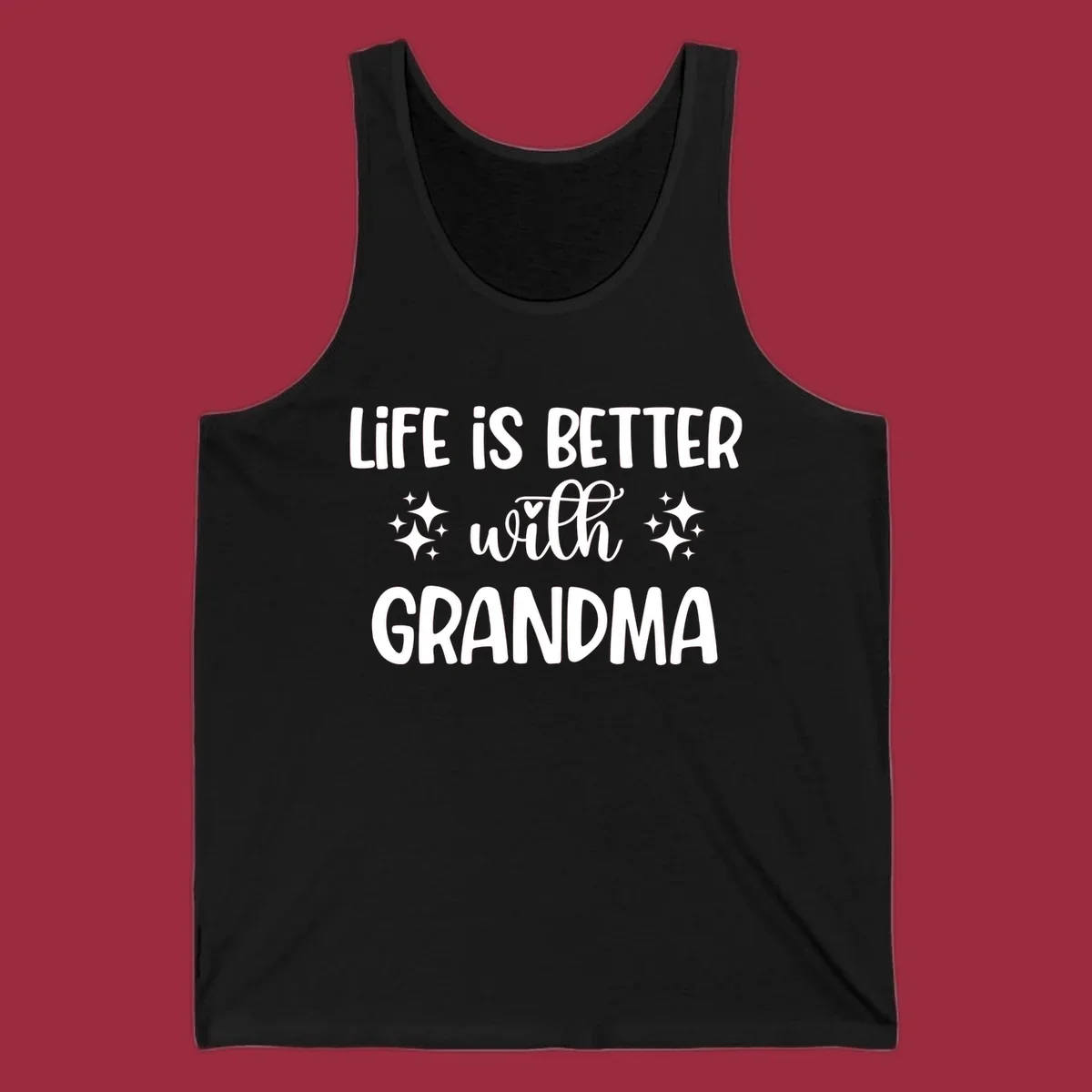 Life is better with grandma love quote typography design with sparkle accents.
