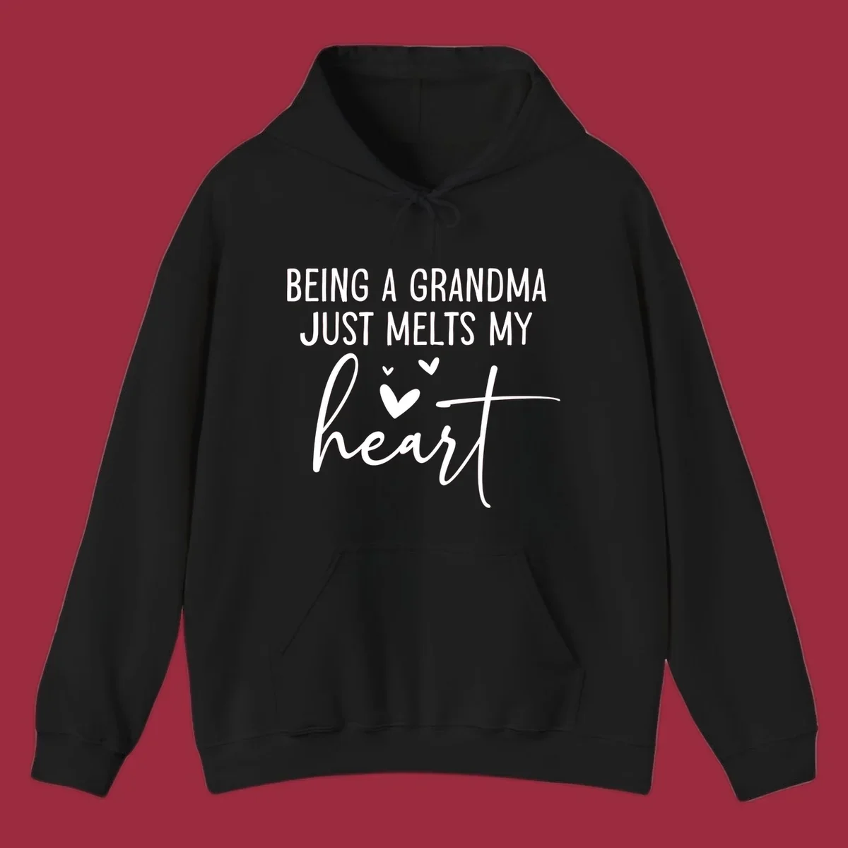 Grandma heart melt design with text 'BEING A GRANDMA JUST MELTS MY heart' and small heart graphics.