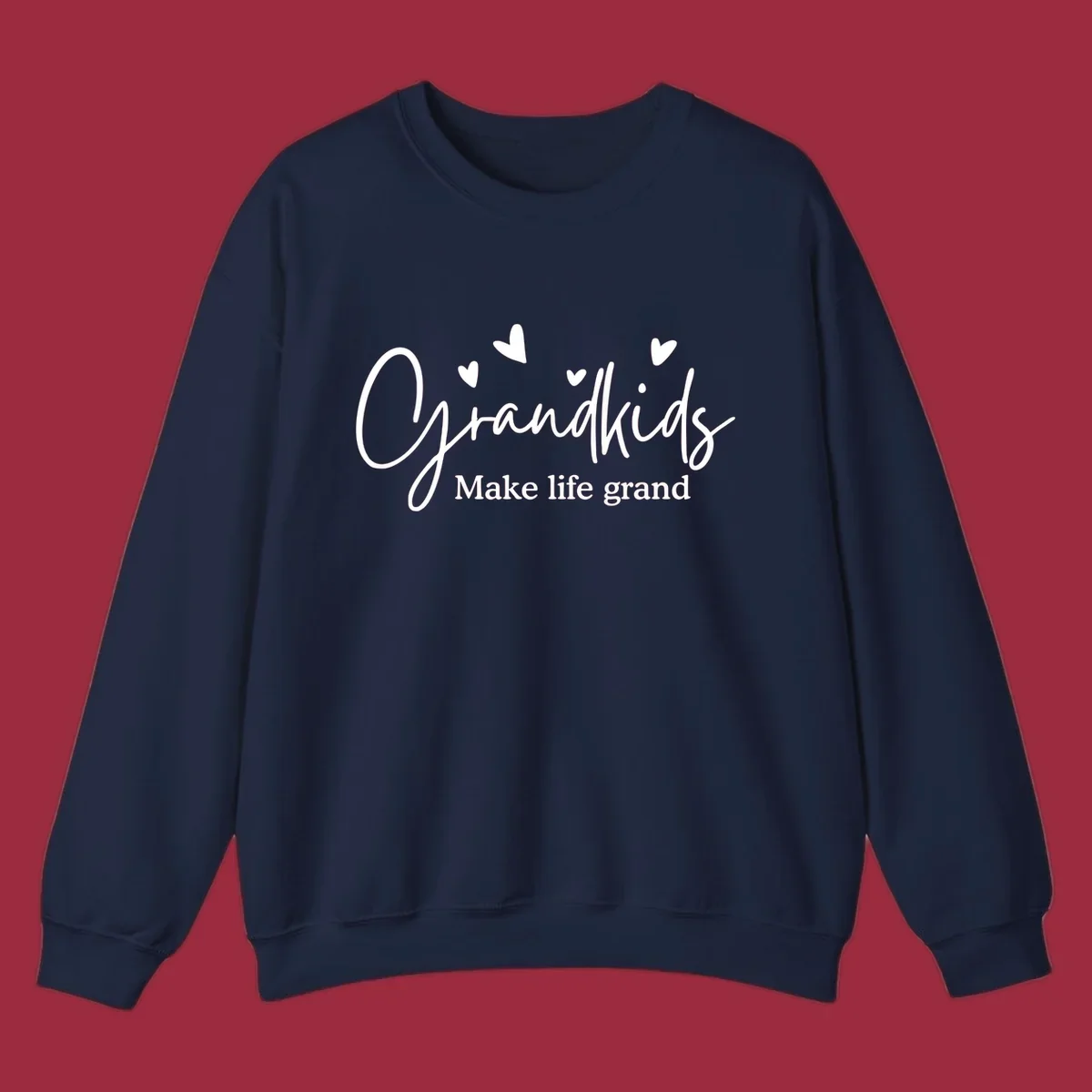 Grandkids Make Life Grand text design with hearts.
