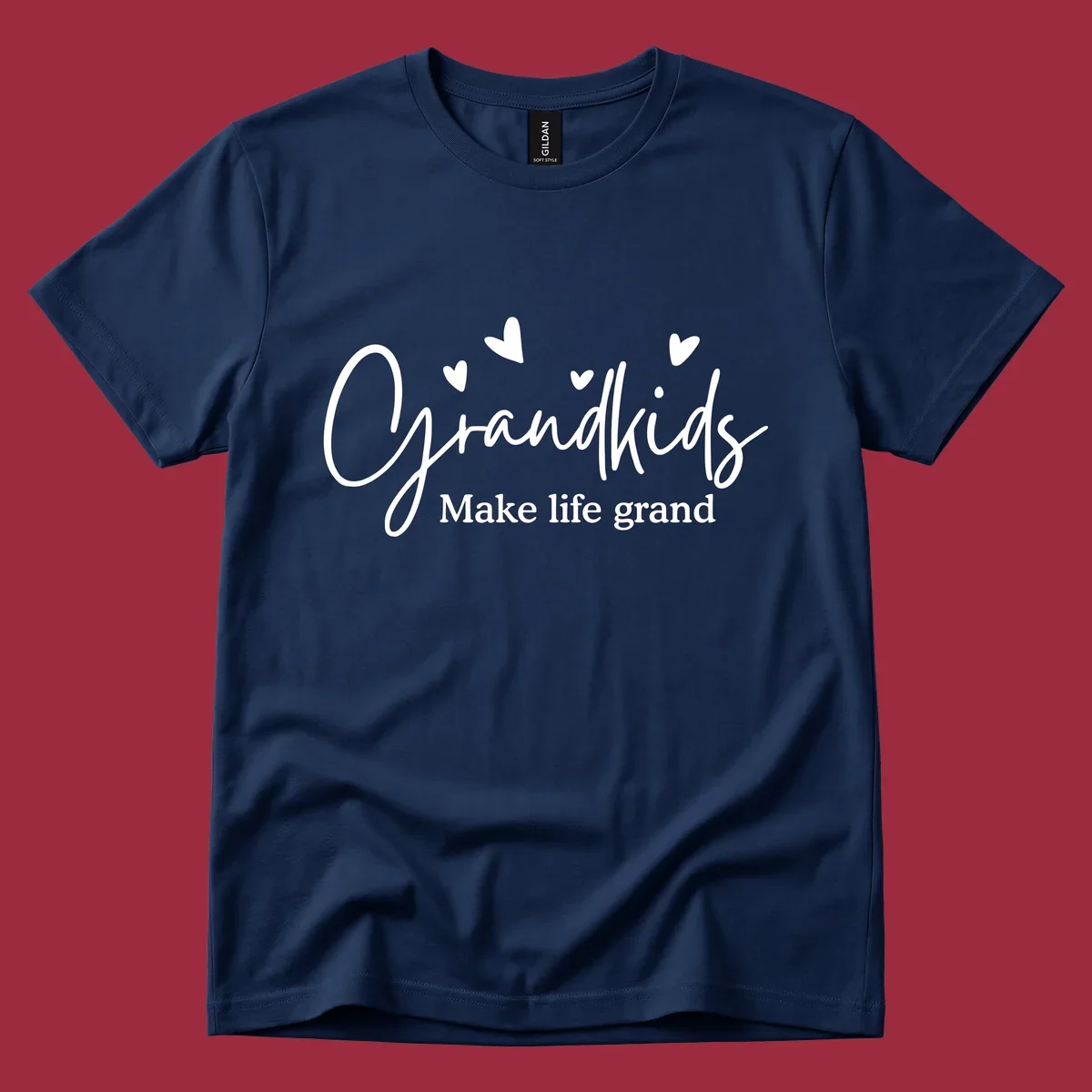 Grandkids Make Life Grand text design with hearts.
