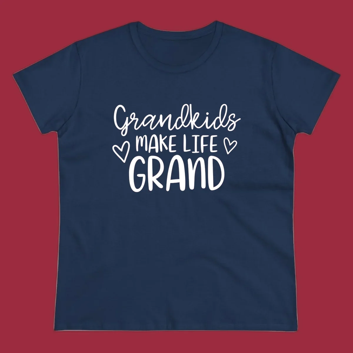 Grandkids Make Life Grand text with hearts, white on black and white.