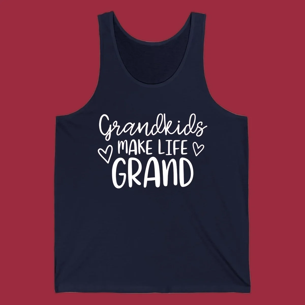 Grandkids Make Life Grand text with hearts, white on black and white.