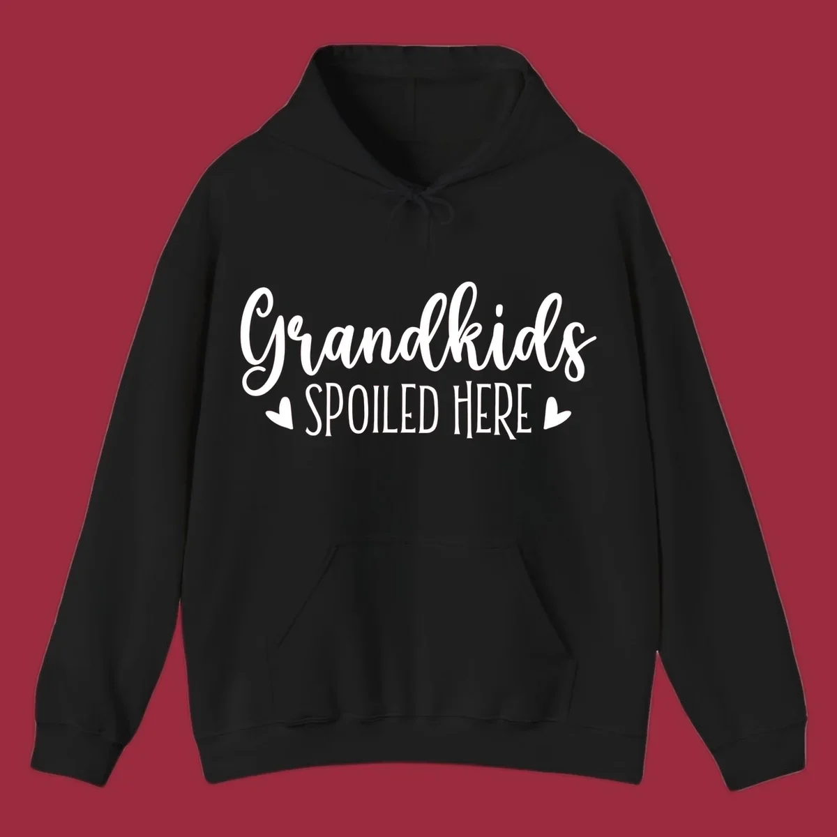 Grandkids Spoiled Here typography design with heart accents.