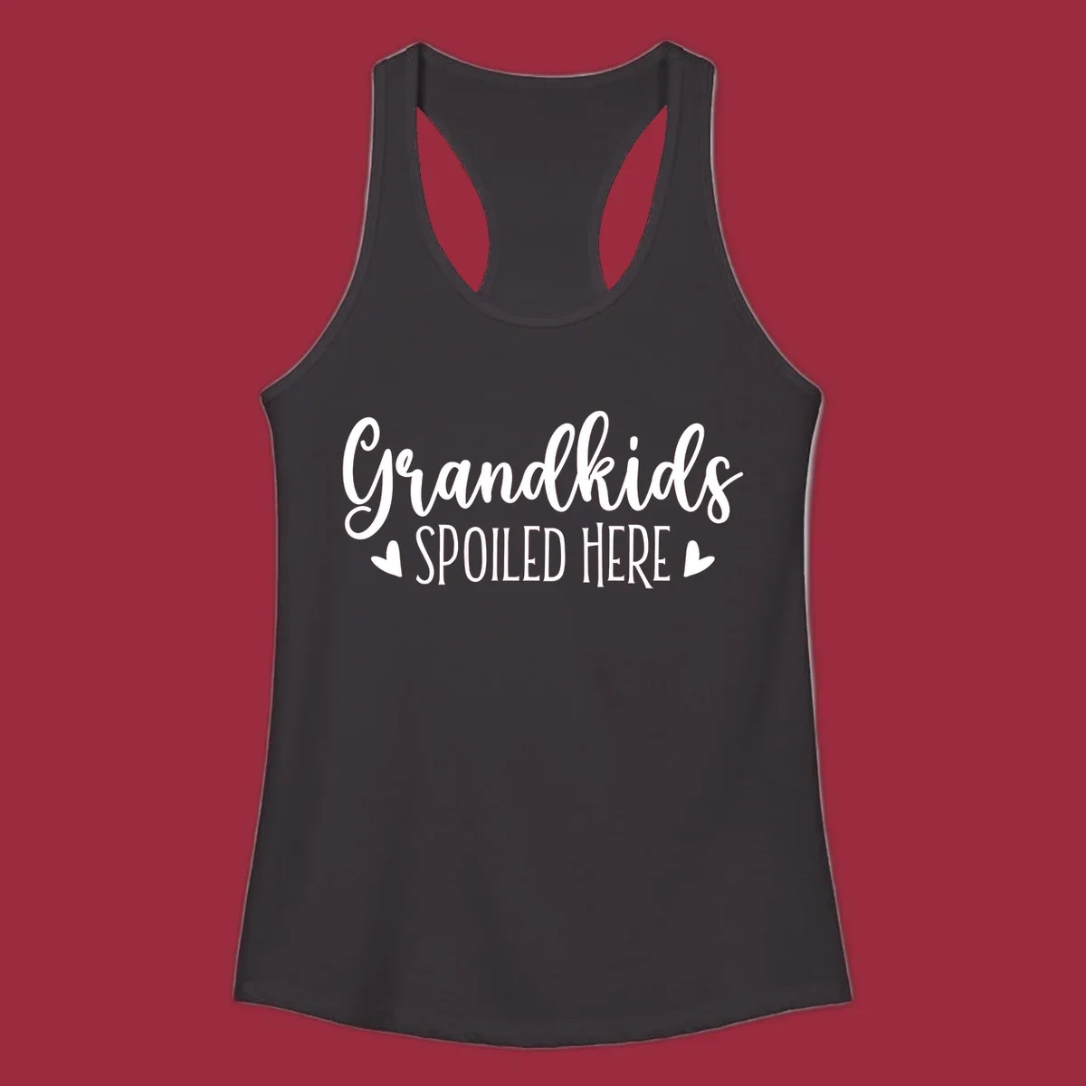 Grandkids Spoiled Here typography design with heart accents.