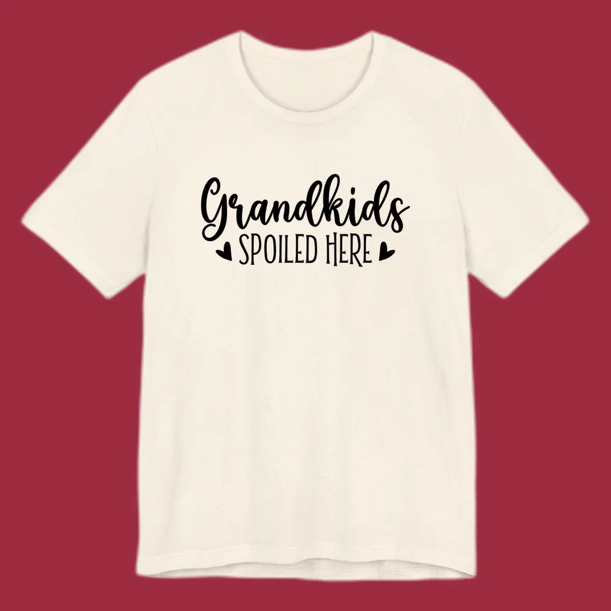 Grandkids Spoiled Here typography design with heart accents.