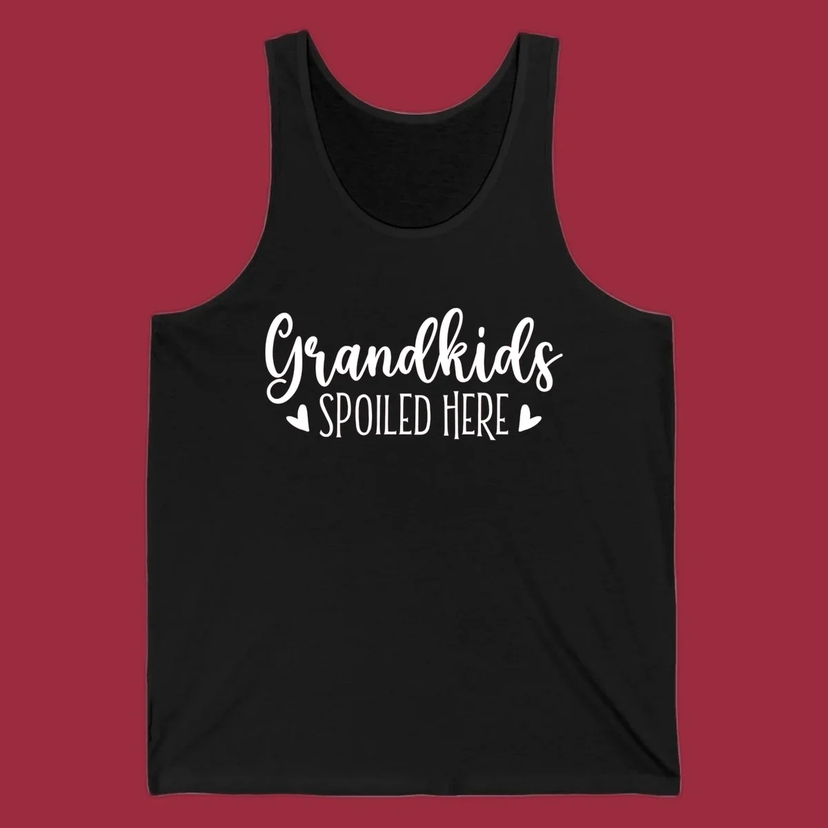 Grandkids Spoiled Here typography design with heart accents.
