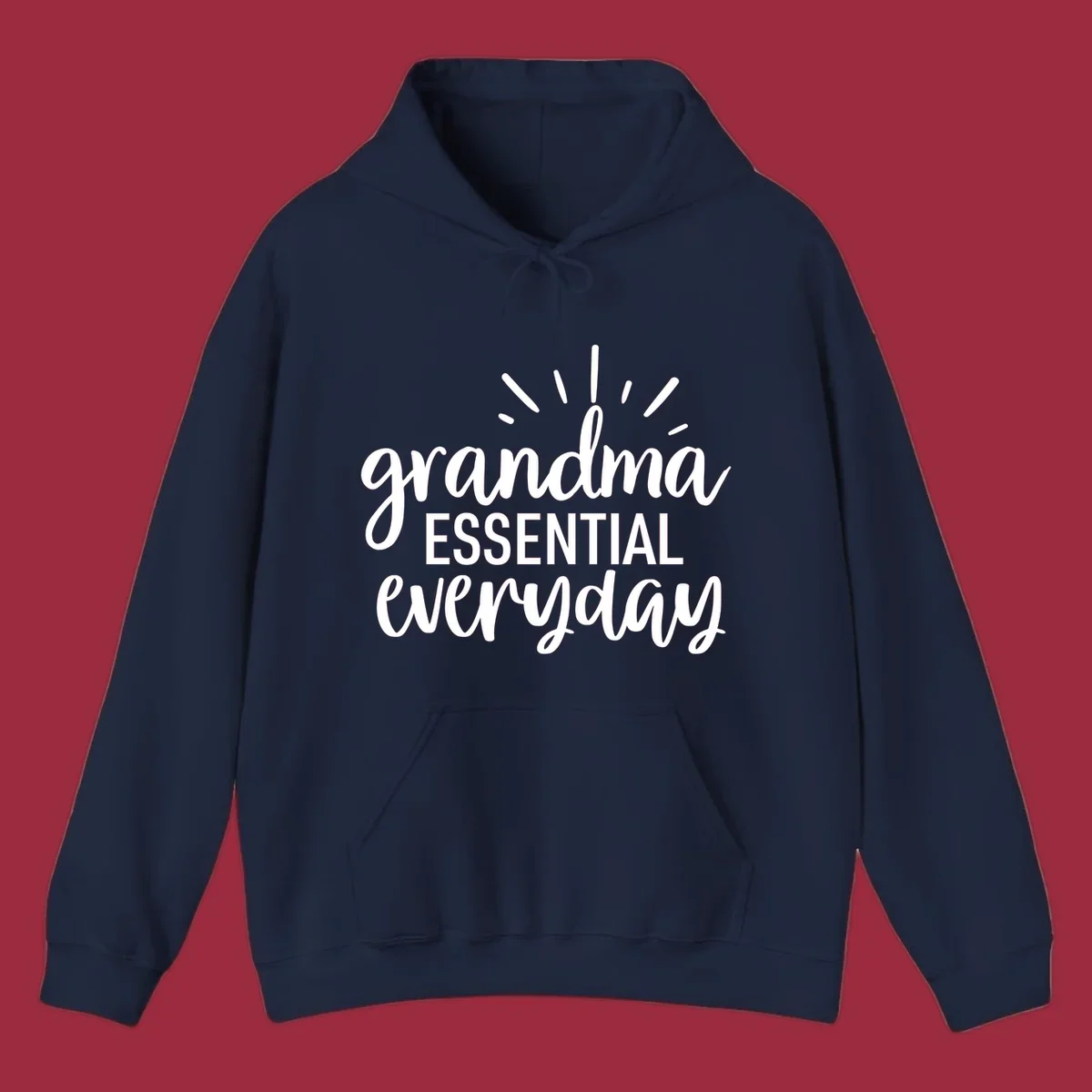 Grandma Essential Everyday text design with sun rays.