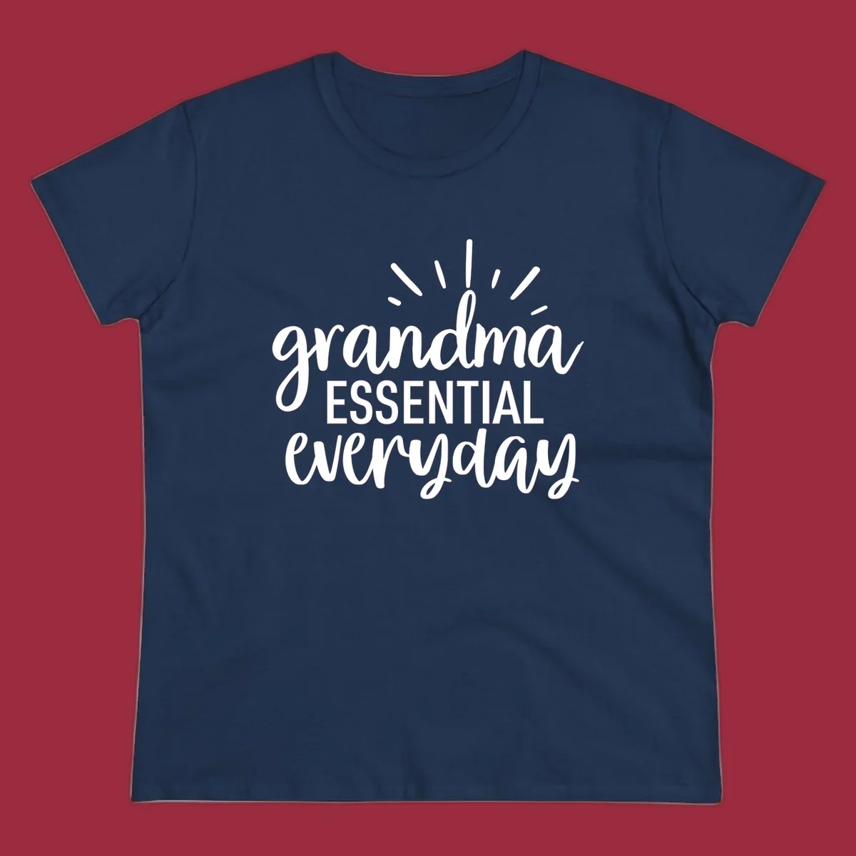 Grandma Essential Everyday text design with sun rays.