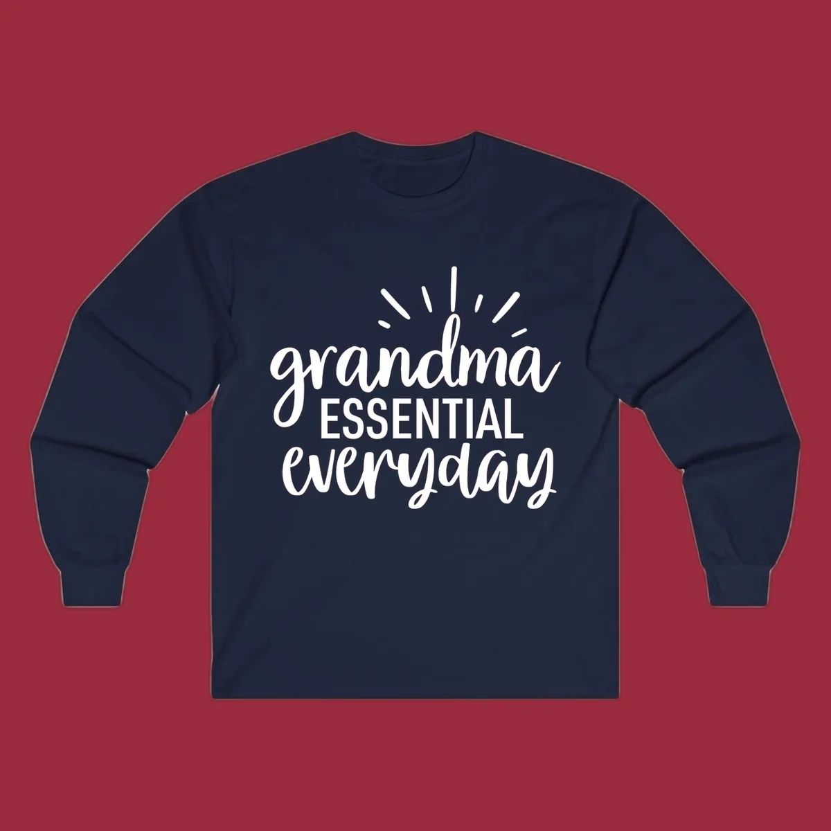 Grandma Essential Everyday text design with sun rays.